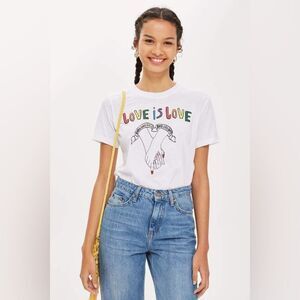 Love is Love T-Shirt Graphic Rainbow Top Hands Sz 4 Small